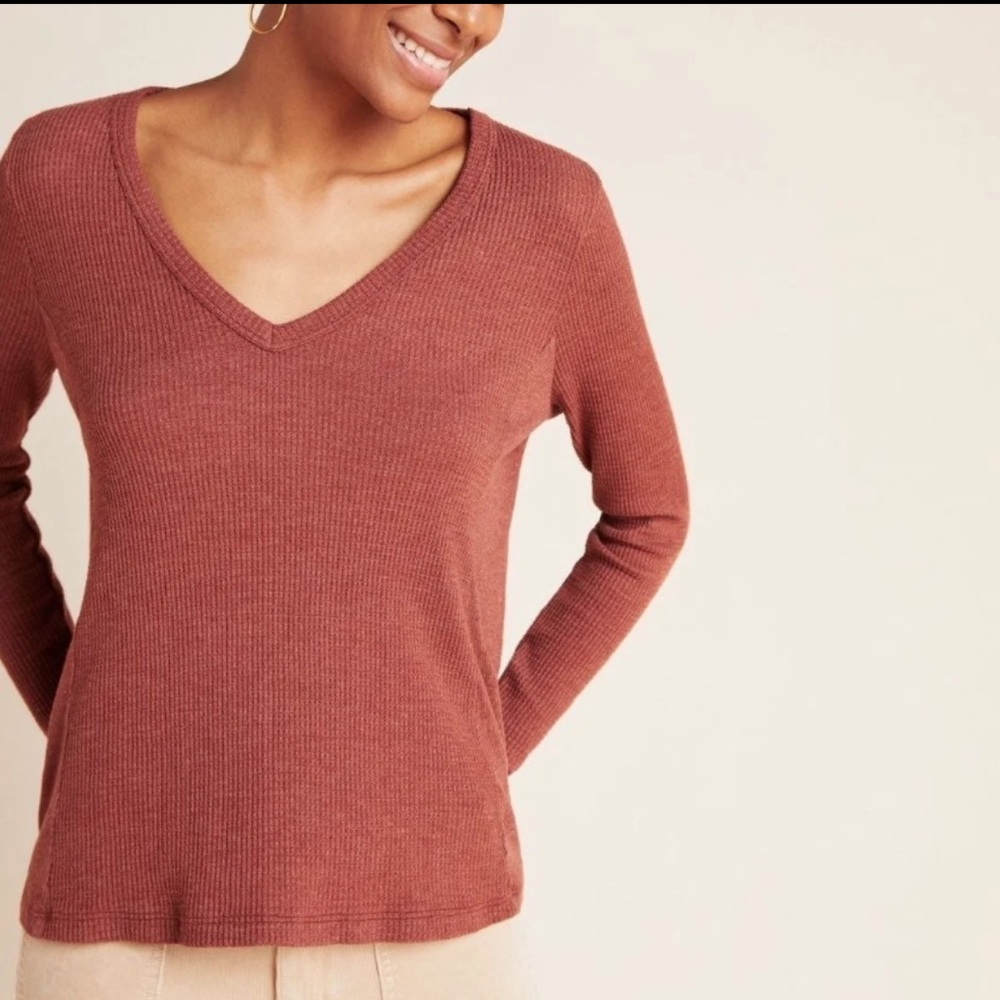 Anthropologie T.LA Vickie Rust Long Sleeve Thermal Top New With Tags Size Large